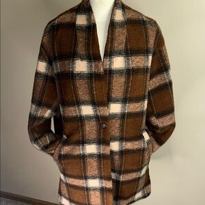 Blank NYC Women's Plaid Teddy Jacket in Brown and Cream
